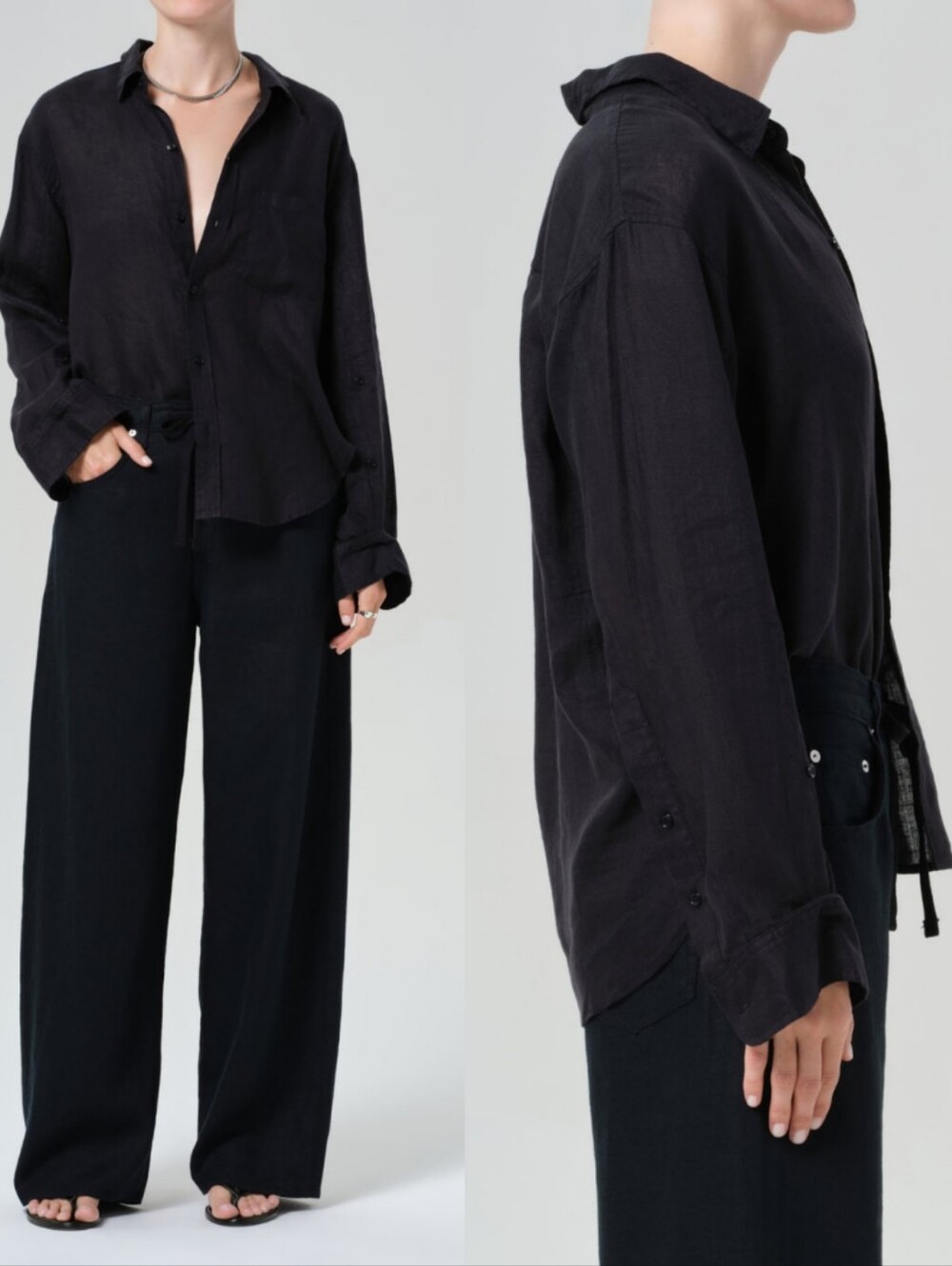 CITIZENS OF HUMANITY Kayla Shrunken Linen Shirt In Black NWT S.